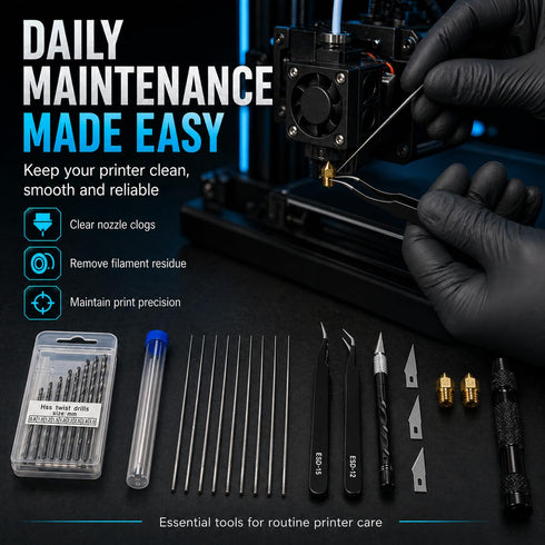 3D 58 99% Nozzle Printer Tool Kit Accessories - Pcs Solve Print Failures Clean Maint - with Scraper Brush Pliers