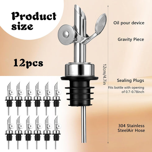 JOUTYFOR 12 Pcs Weighted Stainless Steel Liquor Bottle Pourers Auto Flip Olive Oil Dispenser Spout Balsamic Alcohol