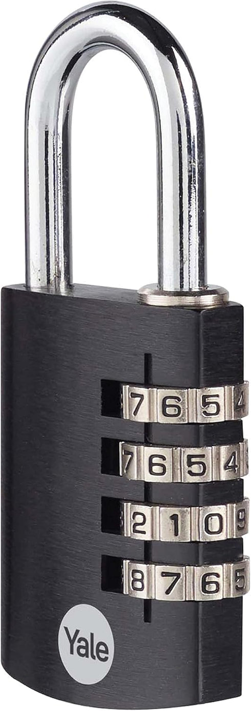 Yale 4 Digit Combination Lock, Outdoor Waterproof Padlock for School Gym Locker, Sports Locker, Toolbox, Gate, Black