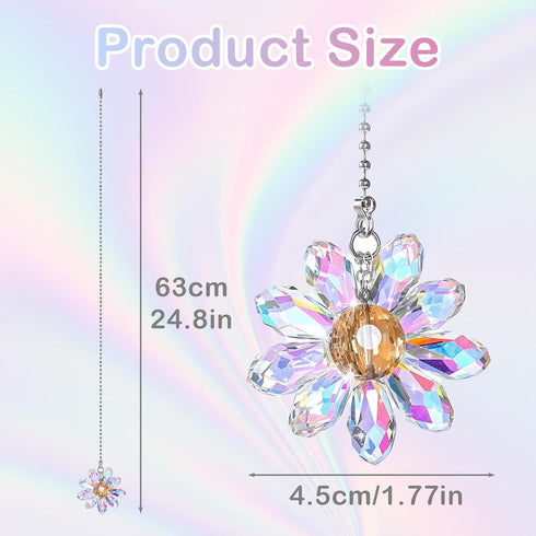 Aiyorse 2Pcs 1.8" 25" Crystal Ceiling Fan Pull Chains, Crystal Glass Flower Pendants with Ceiling Fan Chain Extender