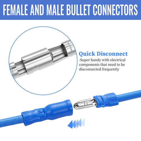 Qibaok Bullet Terminals Wire Connectors Kit, 200 PCS Female & Male Bullet Butt Insulated Waterproof