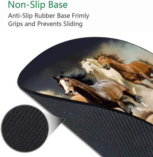 Round Mouse Pad with Coasters Set, Non-Slip Rubber Horse Design Mouse Pad for Office Desk Decor