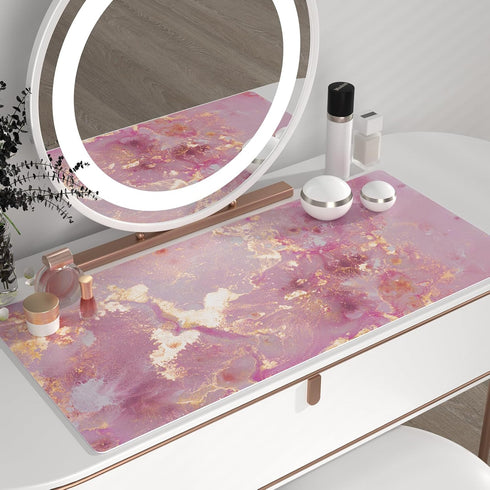 QIYI Large Mouse Pad, Cute Pink PU Leather Desk Mat, Rose Gold Marble Protector for Gaming, 31.5" x 15.7"