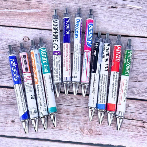 YJ PREMIUMS 12 PC Pharmacy Pens for Nurse & Pharmacist | Funny Drug Nursing Week Gifts for Women, Vaccine Syringe