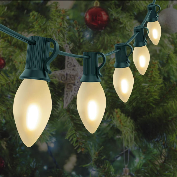 C7 LED Frosted White String Lights Outdoor 25Ft Christmas Decorations String Lights
