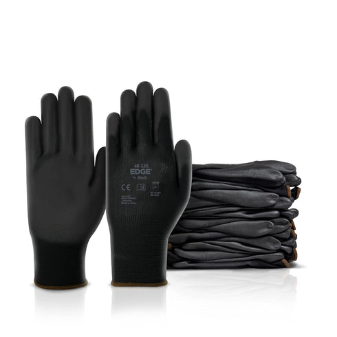 EDGE 48-126 Abrasion-Resistant Industrial Seamless Gloves w/Knitted Liner for Auto, Machinery, Electronics - Large, Black (12 Pairs)