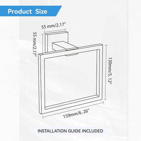 Hand Towel Holder for Bathroom, Matte Black Square Wall Mount Towel Rings, SUS 304 Stainless Steel Shower Hanger