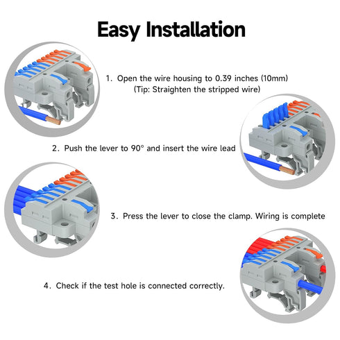 3Pcs 2 10 4-2.5 mm 36Pcs 6.89 Inch Lever Wire Connectors, in Out, Push-in, Quick Wiring DIN Terminal Blocks, Wire