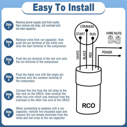 Wadoy RCO410 3 in 1 Compressor Hard Start Capacitor Kit for Refrigerators & Freezers 1/4-1/3 H.P.