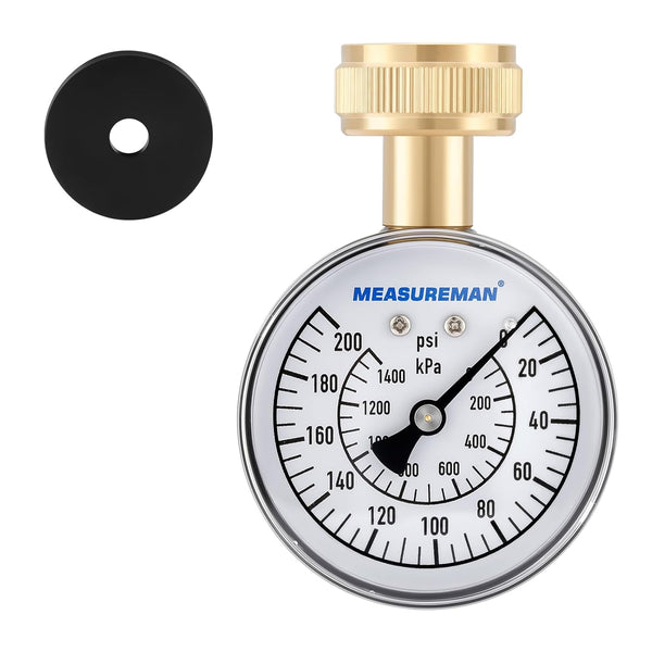 MEASUREMAN 0-200 PSI Water Pressure Gauge, 2-1/2'' Dial, Durable Hose Bib Pressure Tester for Home