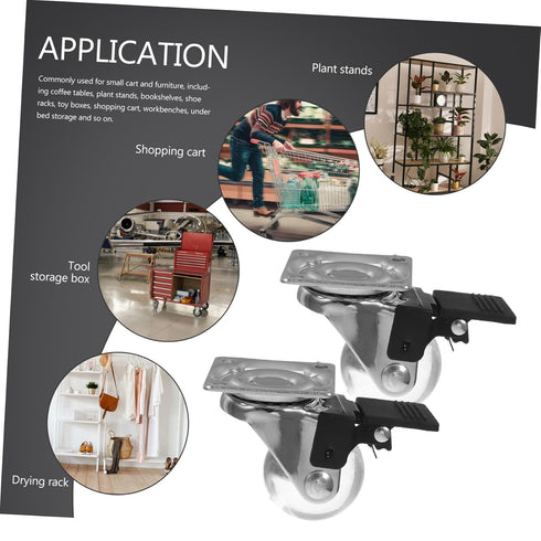 4pcs ULTECHNOVO Transparent Swivel Casters with Brake Wheels for Furniture Cabinets and Rolling Carts for Trade Shows
