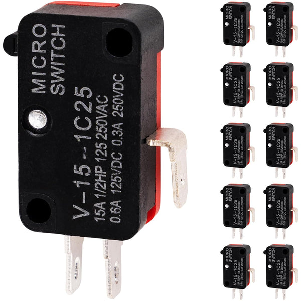 BlueStars Micro Limit Switch V-15-1C25 Pack of 10, 250VAC/125VDC 15A for Arduino, Appliance, Electrical Supplies