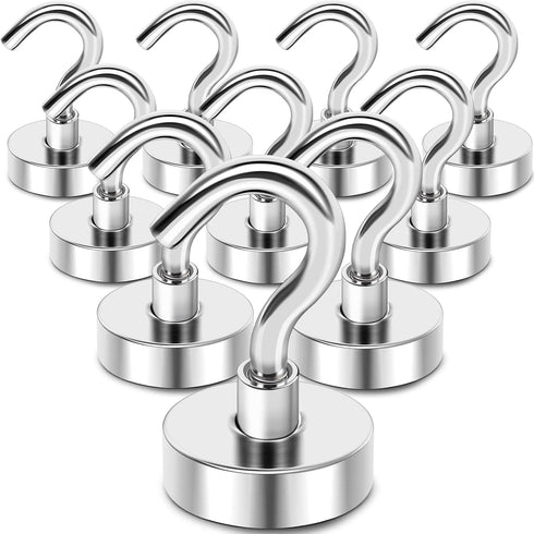 MIKEDE Heavy Duty Magnetic Hooks, 28Lbs Neodymium Magnets, 10Pcs Strong Hooks for Refrigerator, Grill, Toolbox, Storage