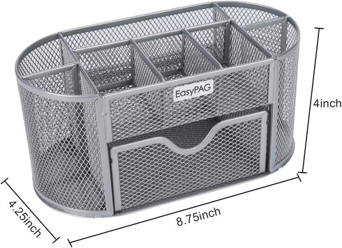 EasyPAG Mesh Desktop Organizer, Multi-functional Caddy with Drawer, Silver
