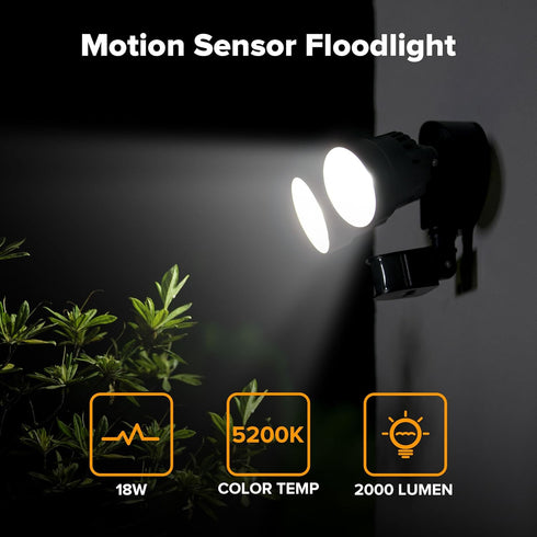 P6221B-PIR24 2000 18 26 IP54 LUTEC Shrimp Lumen Watt LED Motion Activated Integrated Dual-Head Floodlight Outdoor
