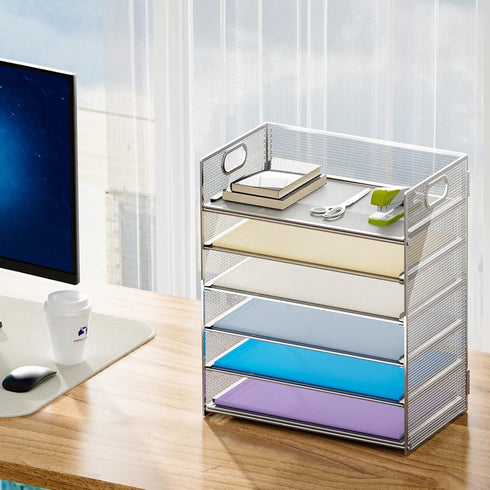 Marbrasse Paper Letter Tray Organizer, 6 Tier Mesh File Organizer with Handle, Paper Sorter for Letter/A4 Office File
