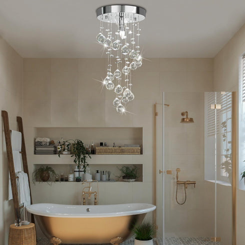 D8"x H15.8" Modern Crystal Chandelier Elegant Spiral Flush Mount Chandelier Modern Raindrop Crystal Ball Chandeliers