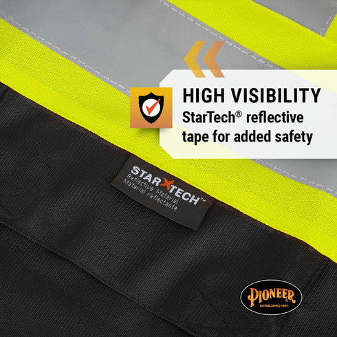 Pioneer Safety Vest for Men, Hi Vis Reflective Solid Neon, 8 Pockets, Zipper, Adjustable for Construction, Traffic,