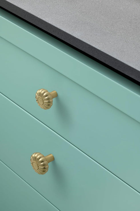 Yanxia 6 Pack Elegant Golden Bloom Brushed Brass Cabinet Knobs, 1-1/4 Inches Diameter for Kitchen