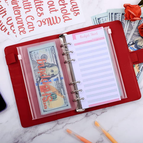 SKYDUE Budget Binder with Zipper Envelopes, Money Organizer for Cash, 12pcs Expense Budget Sheets & 24 Labels