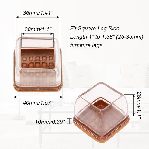 Hordion 24PCS 1" 1.38", Square Chair Leg Floor Protectors with Felt, Silicone Chair Covers High Elastic Dining Table
