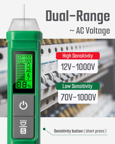 Voltage Tester, TESMEN TN-213 Non-Contact Electrical Tester, AC 12V-/70V-1000V, LCD Display, Buzzer Alarm
