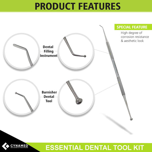 Cynamed Premium Stainless Steel Dental Tool Kit, Oral Care Hygiene Pick, Tartar Scaler, Tweezers & Mouth Mirror