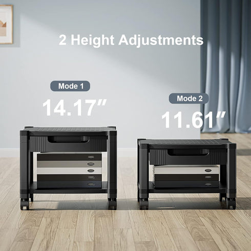 HUANUO Printer Stand with Cable Management, Storage Drawer, Locking Wheels, 14.1-inch Maximum Height Printer Cart