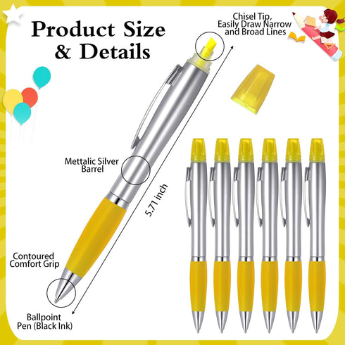Colarr 30 Pcs Highlighter with Ballpoint Pen Combo, Chisel Tips for Student Office Writing, Coloring, Underlining