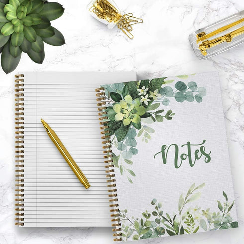 Softcover Abundant Greenery Spiral Notebook/Journal, 8.5" x 11", 120 College Ruled Pages, Gold Wire-o