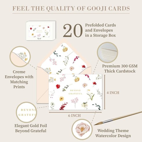 4x6 20-Pack) Gooji Prairie Beyond Grateful Floral Thank You Cards with Envelopes Baby Shower Thank You Cards Girl (Bulk