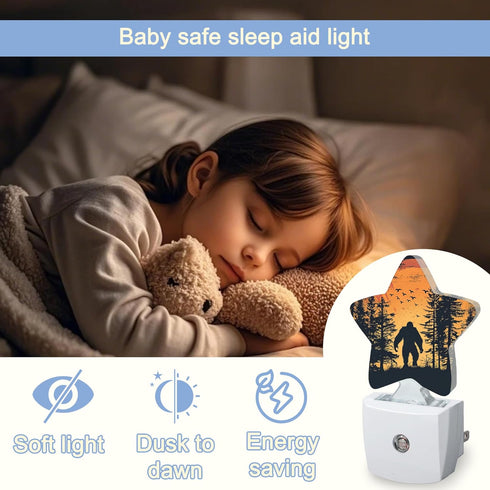 Light,Sunset Gift,0.5W Big Foot Forest Night Landscape Plug-in Star Night Lights with Dusk-to-Dawn Sensor