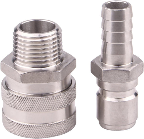 DERNORD 1/2 Inch Stainless Steel Quick Disconnect Set, Beer Brewing Connector Kit