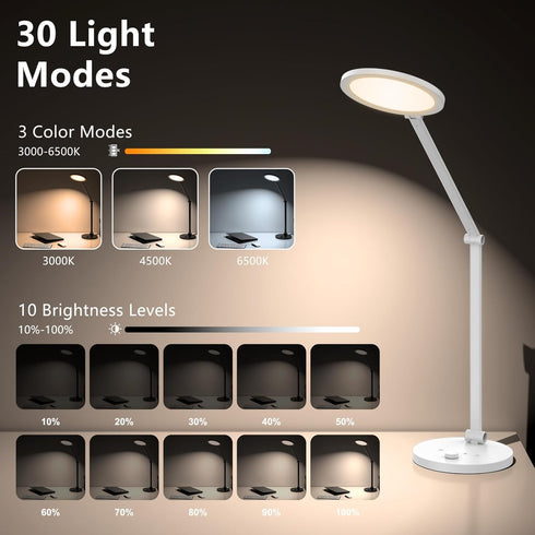 3 Dimming 14W 1200LM Desk Lamp for Home Office, Metal Swing Arm Desk Light, Mode Stepless Desktop Lamp, Computer Task