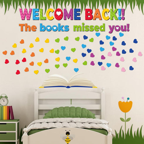 Chunnin Colorful Heart Reading Bulletin Board Decorations Set, Welcome Back The Book Missed You Craft Supplies