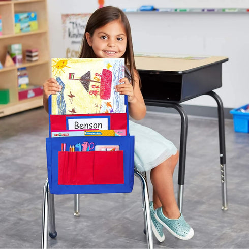 Godery Chairback Buddy Pocket Chart, Storage Canvas Seatback Organizer for Home, Classroom, Red