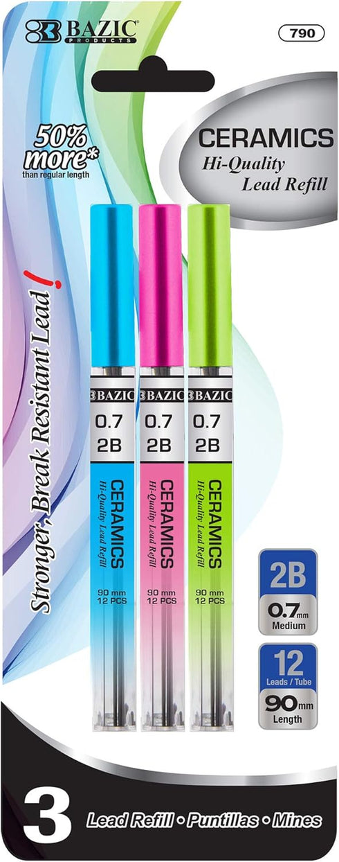BAZIC 0.7 mm Ceramics Mechanical Pencil Leads, 3 Pack