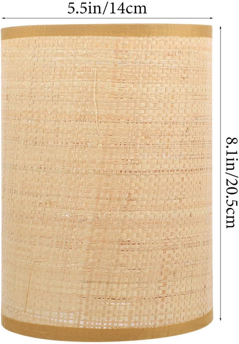 E27/E14 Woven Rattan Lampshade for Table and Floor Lamps, Rustic Light Brown Drum Design, Decorative Lantern Shade