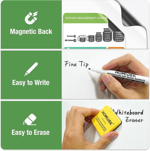 Magnetic Dry Erase Board, Small Fridge Whiteboard - Flexible Refrigerator Magnet with Kitchen Conversion Chart, 20 x 13