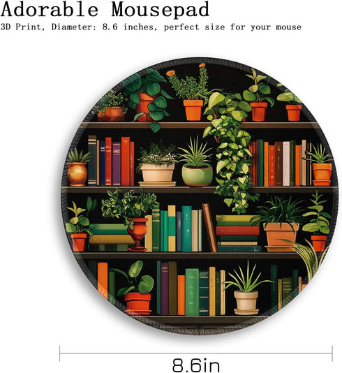 Gctriki Small Mouse Pad for Desk with Bookshelf Design - Cute Office Decor for Women, Stitched Edge Non-Slip Rubber