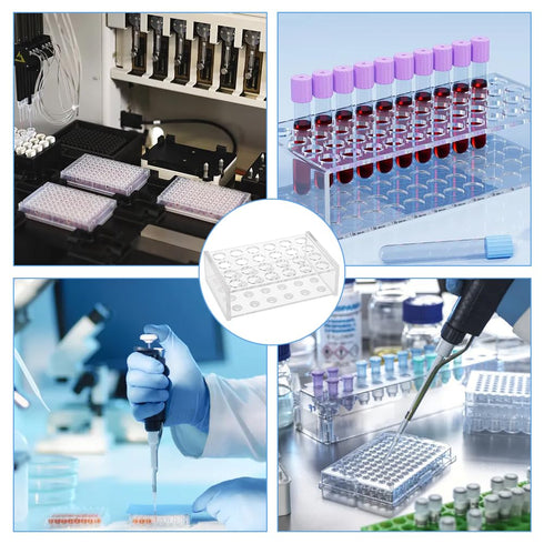 OLYCRAFT 24 Sockets Acrylic Clear Test Tube Rack, Transparent Acrylic Holder for 5ml Test Tubes, Laboratory Display