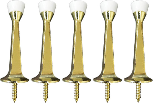 QCAA Heavy Duty Solid Rigid Door Stop, 3", Zinc Die Cast, Brass Plated, Made in Taiwan, 5 Pack