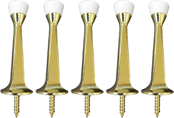 QCAA Heavy Duty Solid Rigid Door Stop, 3", Zinc Die Cast, Brass Plated, Made in Taiwan, 5 Pack
