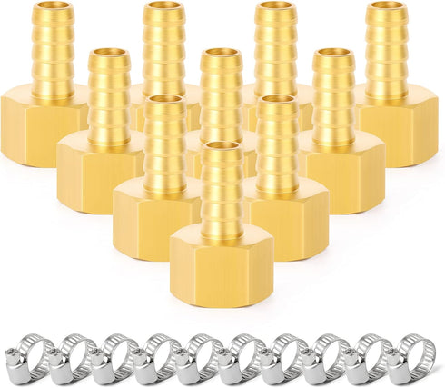 TAILONZ PNEUMATIC 1/4 Inch Barb x 1/4 Inch NPT Brass Female Hose Fitting Connector (Pack of 10)