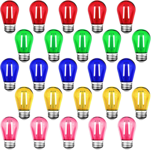 25 Pack S14 Colored LED Light Bulb 2 Watt Multi-Color String Light