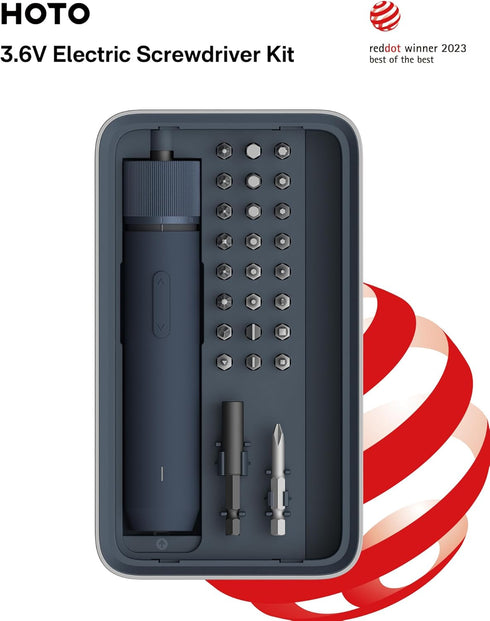 25-Piece 1/4'' 1500mAh HOTO Upgraded Electric Screwdriver Kit, Hex, Magnetic Lid, Rechargeable Cordless Screwdriver