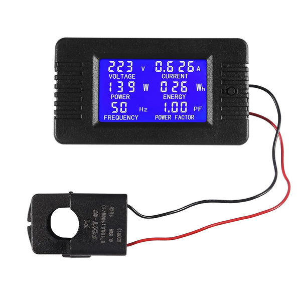 AC Digital Meter, AC 80-260V 100A LCD Display Current Voltage Power Energy Frequency Multimeter with Split Core