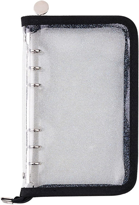 Standard 6-Ring Glitter Zipper Soft PVC Notebook Cover for A6 Ring-Bound Planner (Inner Paper Not Included)