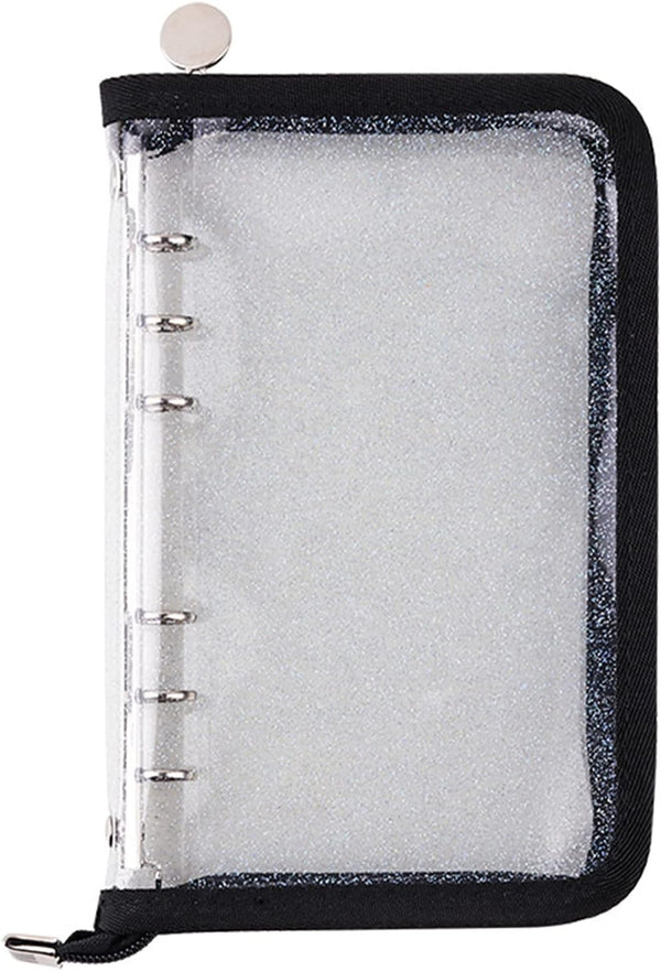 Standard 6-Ring Glitter Zipper Soft PVC Notebook Cover for A6 Ring-Bound Planner (Inner Paper Not Included)