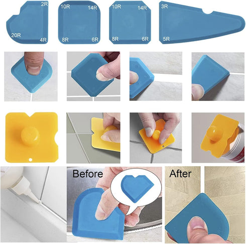 5 in 1 Caulking Tool, Silicone Grout Removal Tool, Sealant Finishing Tool with 6 Silicone Pads, Adhesive Scraper Kit